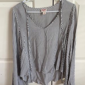 Blue and white striped long sleeve blouse